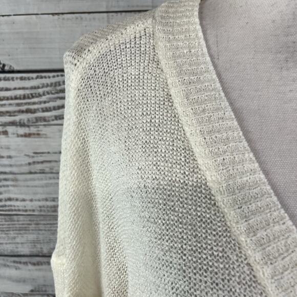 Mud Pie Barker Cardigan Sweater size Med/Large Ivory Stripes Blue Coral Yellow - Picture 3 of 10